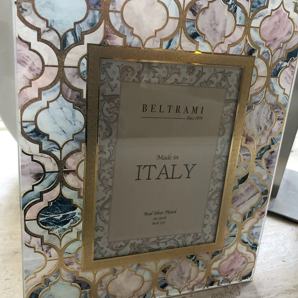 Beltrami Silver Plated Glass Photo Frame Made in Italy Floral Etching 5x7 New